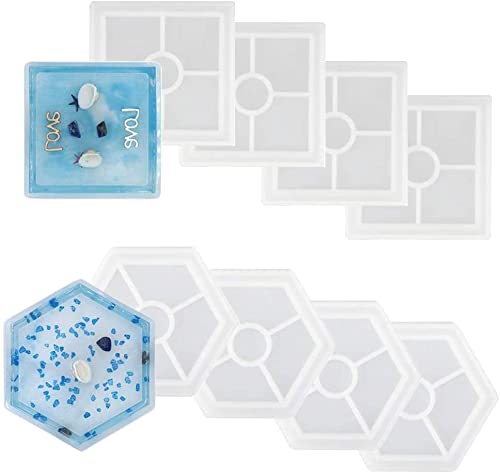 SNOOGG® DIY Square and Hexagon Coasters Combo of 4 PC Silicone Resin Art Mold for Epoxy & Multipurpose Pack of 4 PC - Image 2