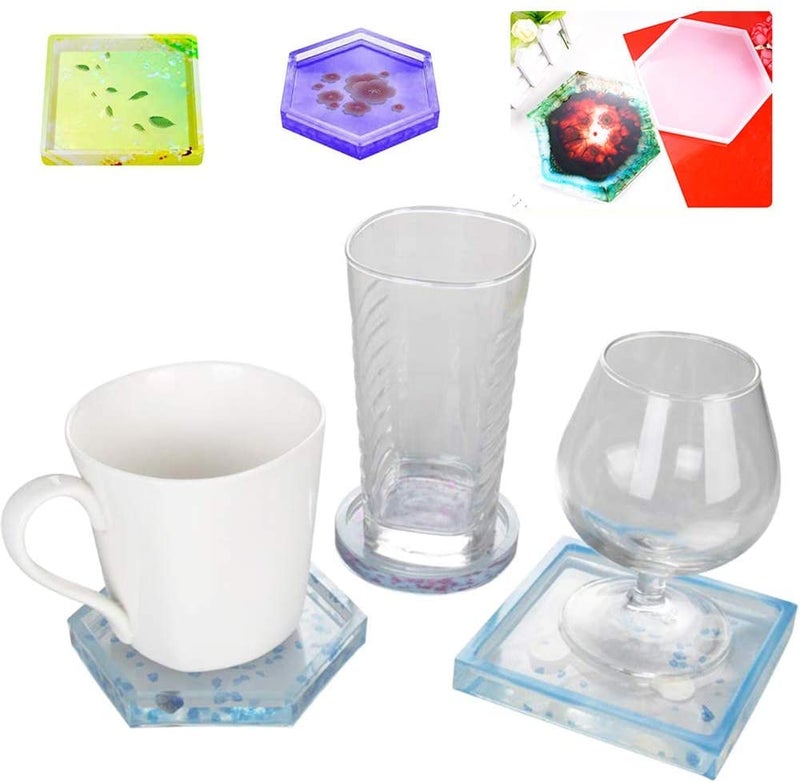 SNOOGG® DIY Square and Hexagon Coasters Combo of 4 PC Silicone Resin Art Mold for Epoxy & Multipurpose Pack of 4 PC - Image 3