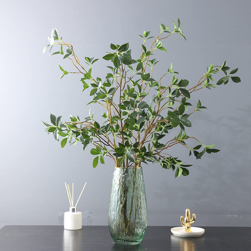 DULRLLY 3 Pcs Artificial Ficus Branches Leaf Spray, Faux Greenery Long Stems 44.5 Inch Tall Ficus Twig Fake Plastic Plant for Floral Arrangements Home Office Decor Vase Filler - Image 1