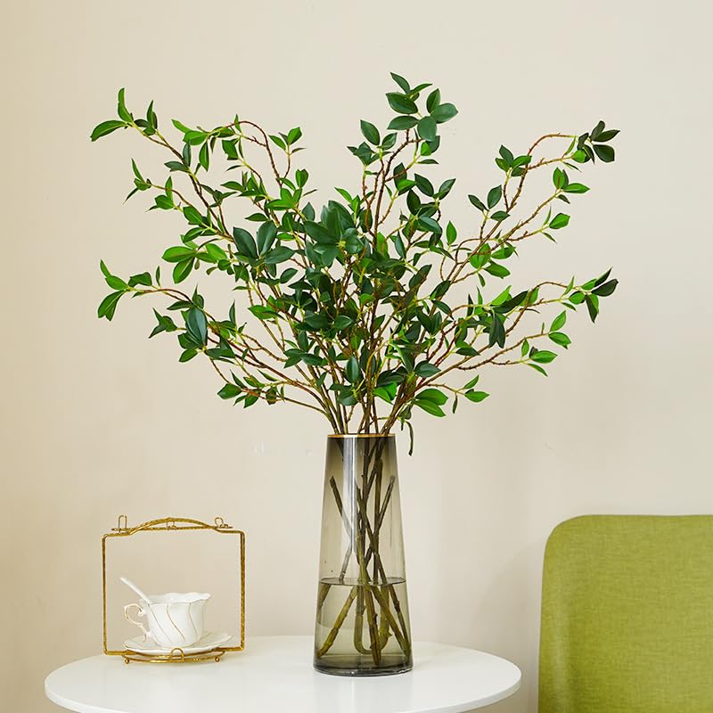 DULRLLY 3 Pcs Artificial Ficus Branches Leaf Spray, Faux Greenery Long Stems 44.5 Inch Tall Ficus Twig Fake Plastic Plant for Floral Arrangements Home Office Decor Vase Filler - Image 2