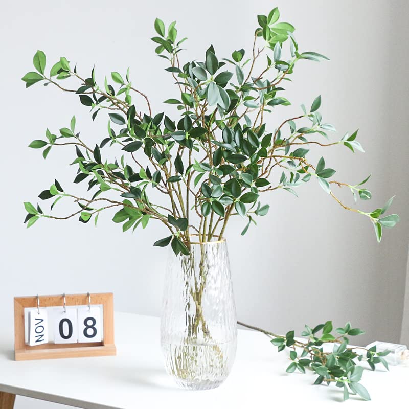 DULRLLY 3 Pcs Artificial Ficus Branches Leaf Spray, Faux Greenery Long Stems 44.5 Inch Tall Ficus Twig Fake Plastic Plant for Floral Arrangements Home Office Decor Vase Filler - Image 3
