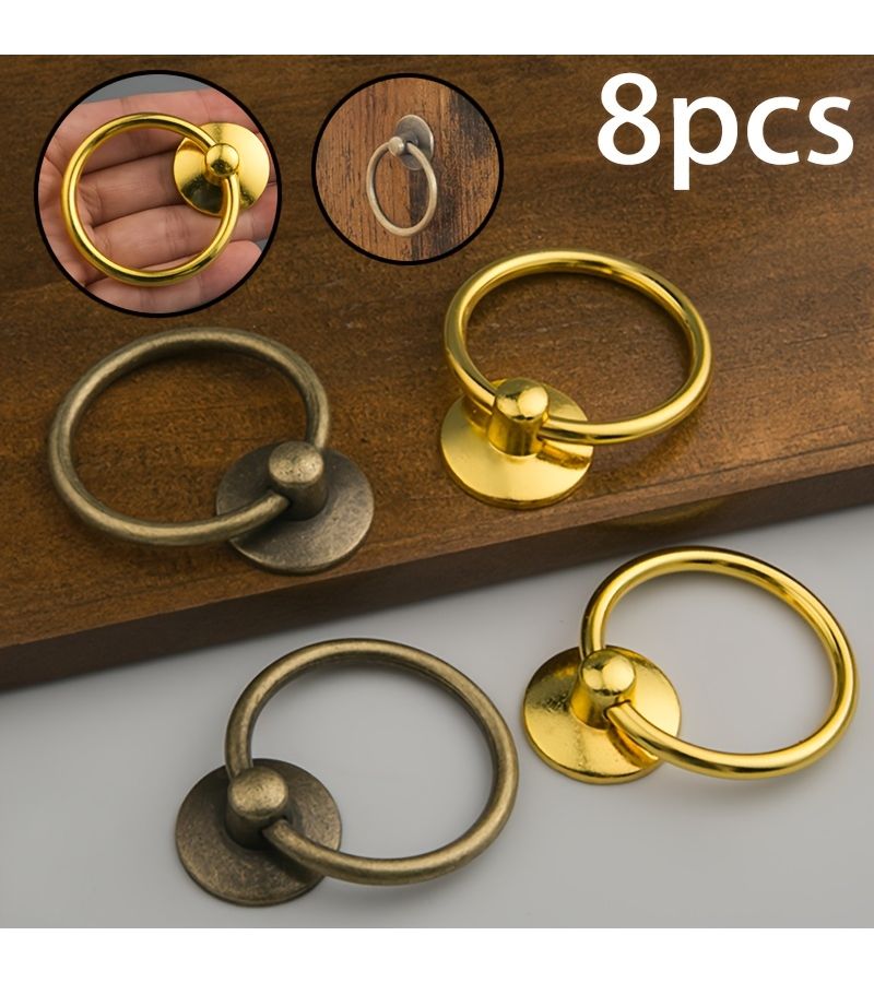 8 Pieces Bronze Iron Round Ring Drawer Handles European Style Single Hole Cabinet Handles - Image 1