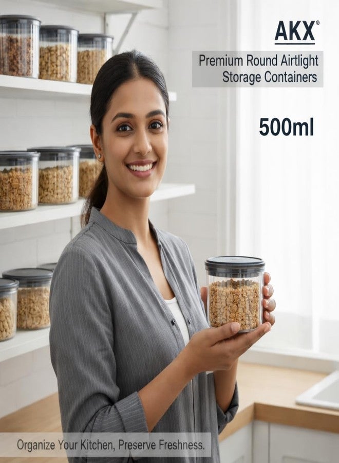AKX Premium Round Airtight Storage Containers Set of 2 (500 ml x 2) | BPA Free Transparent Plastic | Stackable & Fridge Safe | For Dry Fruits, Grains, Pulses, Namkeen, Biscuits & Sweets - Image 2