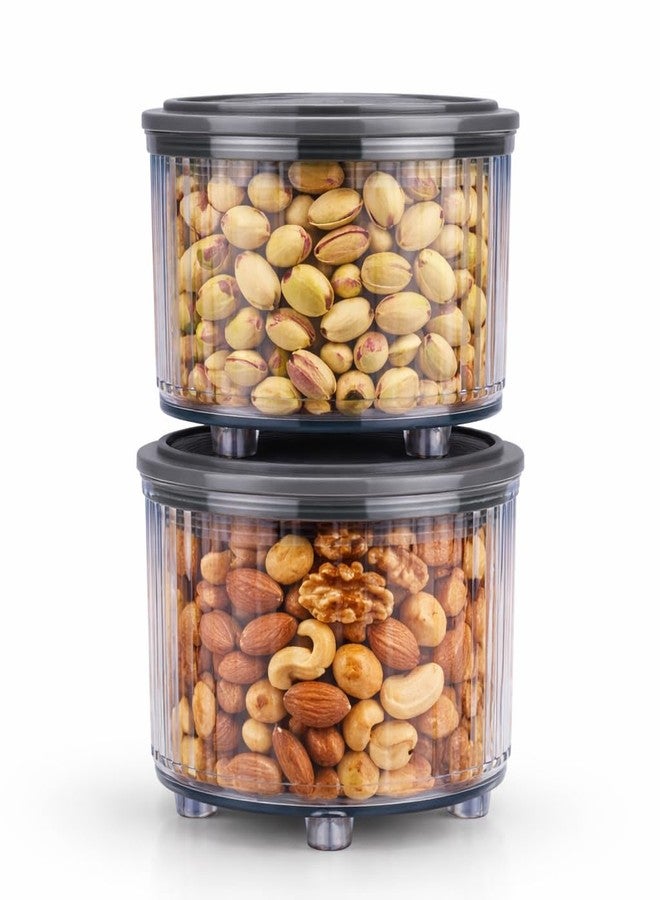 AKX Premium Round Airtight Storage Containers Set of 2 (500 ml x 2) | BPA Free Transparent Plastic | Stackable & Fridge Safe | For Dry Fruits, Grains, Pulses, Namkeen, Biscuits & Sweets - Image 1