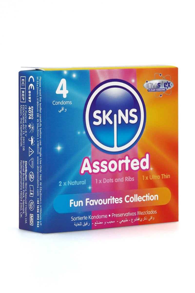 سكينز واقي ذكري سكينز متنوع 4 قطع (2 طبيعي، منقط ومخدد، فائقة الرقة) - Image 3