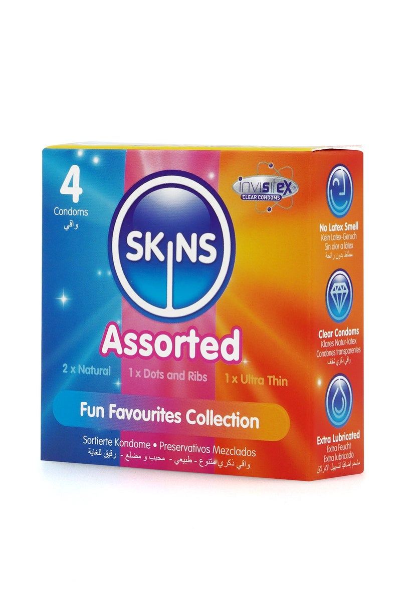 سكينز واقي ذكري سكينز متنوع 4 قطع (2 طبيعي، منقط ومخدد، فائقة الرقة) - Image 4