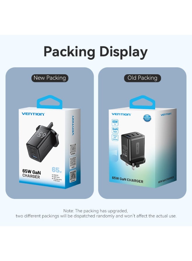 VENTION 3-Port USB (C + C + A) GaN Charger (65W/65W/60W) UK-Plug Black Model# FERB0-UK - Image 2