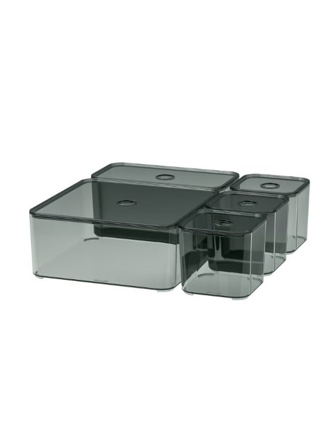 Box with lid, set of 5, grey - Image 1