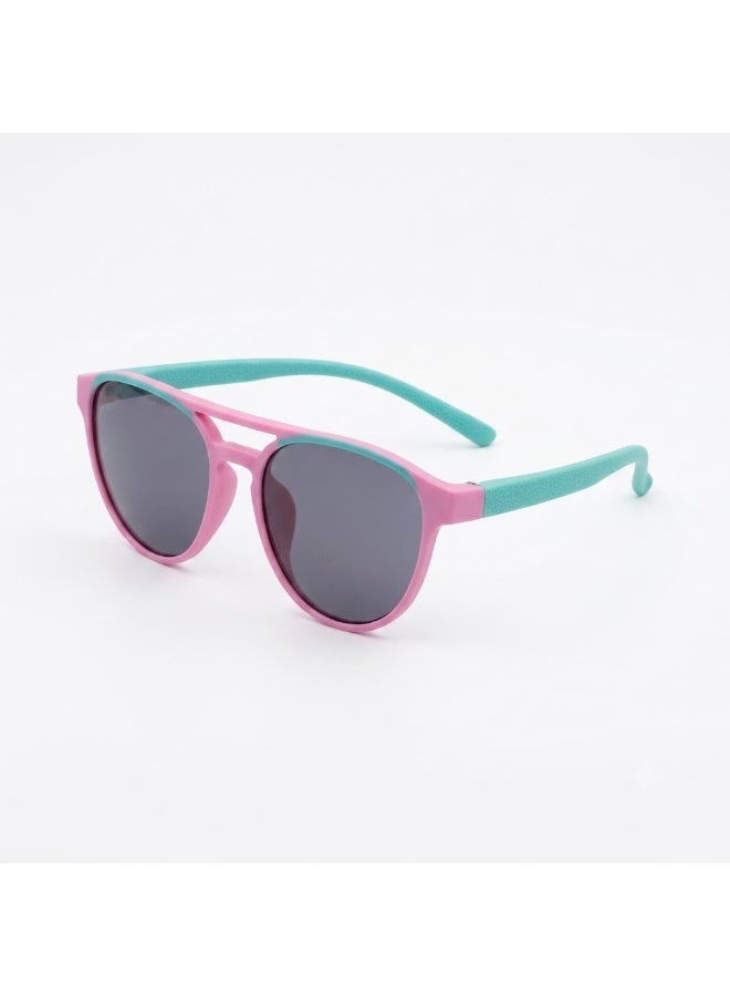 Atom baby sunglasses, K111-5, Polarized UV400 sunglasses for Girls, Age 3-10 shiny pink and blue frame shiny green temple smoke len - Image 2