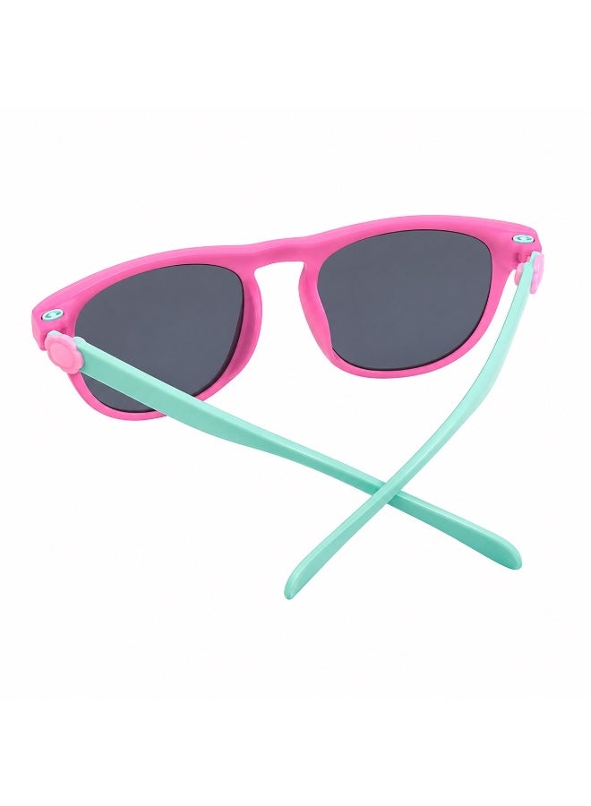 Atom baby sunglasses, K111-5, Polarized UV400 sunglasses for Girls, Age 3-10 shiny pink and blue frame shiny green temple smoke len - Image 3