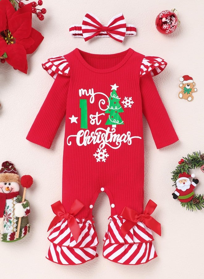 Perdeca My First Christmas Newborn Baby Girls Clothes Romper Top Bow Tutu Skirt with Headband Dress Outfit Set - Image 2