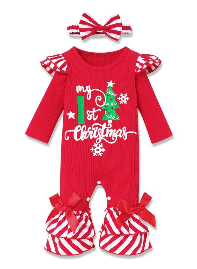 Perdeca My First Christmas Newborn Baby Girls Clothes Romper Top Bow Tutu Skirt with Headband Dress Outfit Set - Image 1