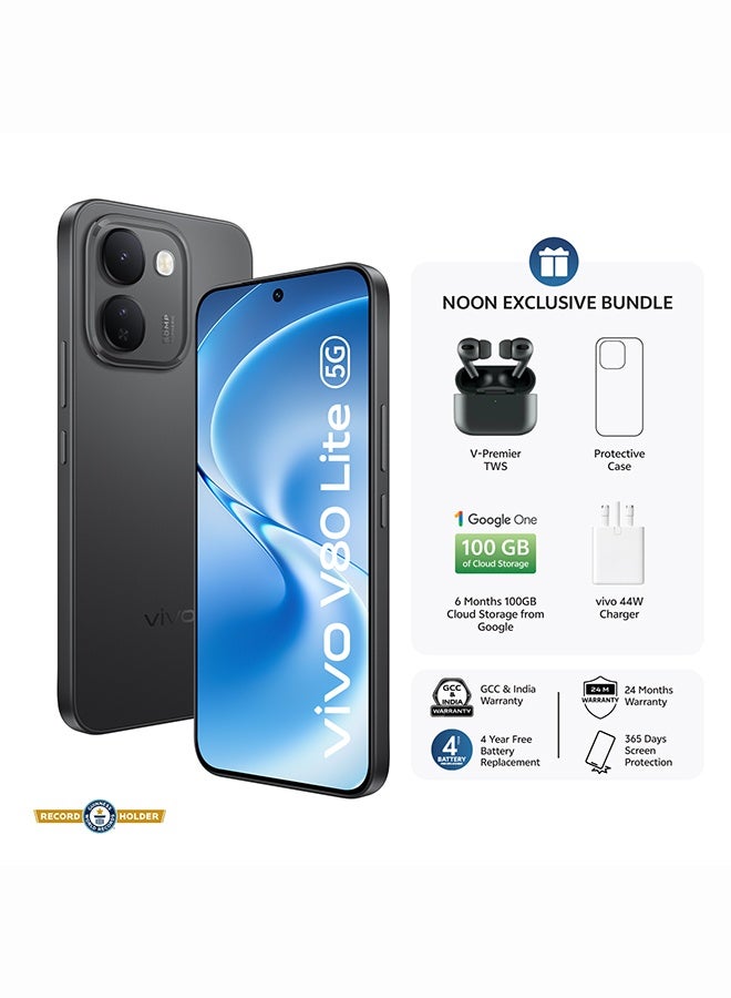 فيفو V80 Lite AI Dual SIM 5G Black 8GB 128GB With Exclusive Gifts Earbuds Pro,44W Charger And 24 Months Warranty + 1 Year Screen Replacement - Middle East Version - Image 1