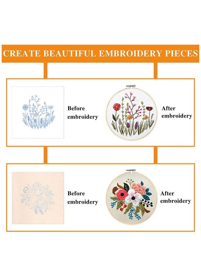 4 Set Embroidery Kit for Beginners, Cross Stitch Kits with Stamped Pattern Embroidery Starter Kit Include 1 Wooden Embroidery Hoops Color Threads Needles Kit for Adults - Image 5