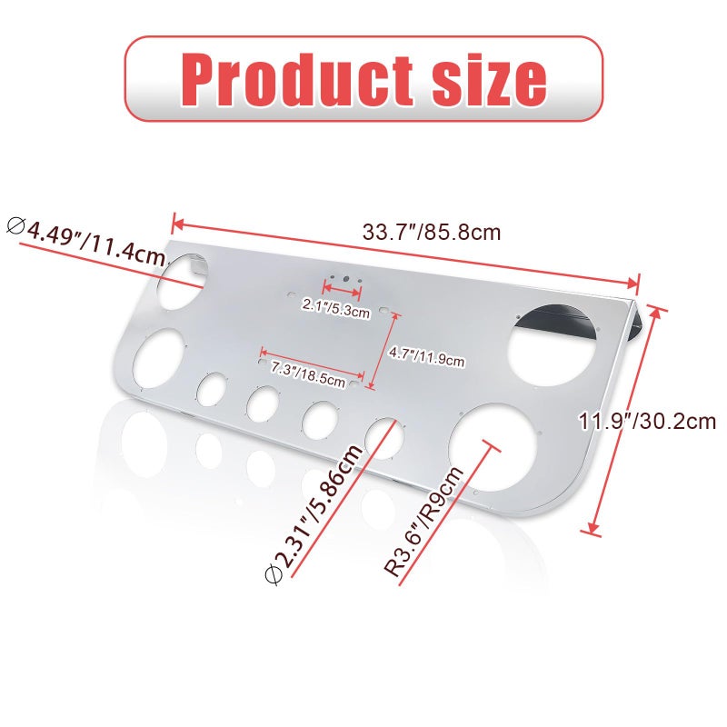Cabtherlyn Tail Light Panel Stainless Steel with Four 4.49" and Four 2.31" Light Round Cutouts Rear Light Panel for Semi Truck - Image 4