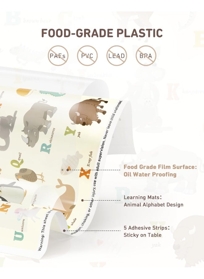 Babebay Disposable Stick-on Placemats 60 Pack for Baby & Kids & Toddler, Sticky Placemats Restaurant Table Mats 12" x 18" (Animal Alphabet) - Image 3