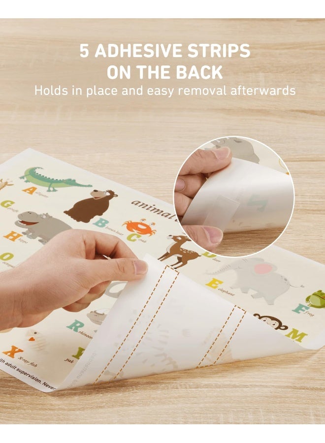 Babebay Disposable Stick-on Placemats 60 Pack for Baby & Kids & Toddler, Sticky Placemats Restaurant Table Mats 12" x 18" (Animal Alphabet) - Image 4