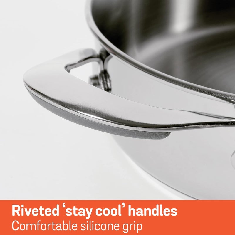 Meyer Select Nickel Free Stainless Steel Sauteuse with Glass Lid Steel Saute Pan with Triply Base Frying Pan with Lid Gas and Induction Suitable 28cm 477 Litre Silver - Image 5