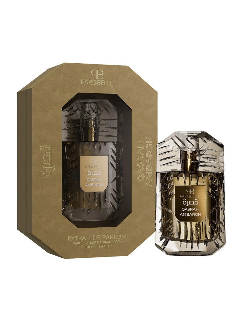 Parisbelle Qasrah AMBARGH Eau de Parfum Unisex 100ml | Long Lasting Spicy Oriental Woody Fragrance | Cinnamon Oud Incense Vanilla Amber Tobacco Luxury Perfume for Men & Women - Image 1