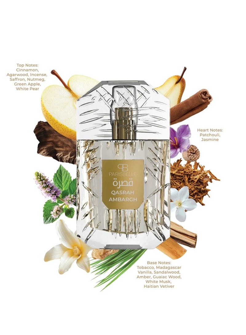 Parisbelle Qasrah AMBARGH Eau de Parfum Unisex 100ml | Long Lasting Spicy Oriental Woody Fragrance | Cinnamon Oud Incense Vanilla Amber Tobacco Luxury Perfume for Men & Women - Image 3
