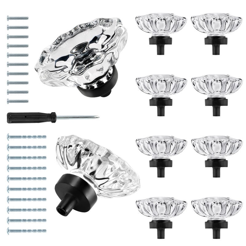 Masendelk 10pcs Glass Cabinet Knobs Oval Crystal Drawer Pulls Vintage Clear Knobs for Cabinets Drawers Dresser Cupboard Wardrobe Modern