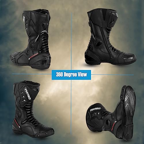 PROFIRST Motorbike Leather Boots Motorcycle Waterproof Motorbike Shoes Armored Boot Protection Anti Slip Racing Sports (Black, US Footwear Size System, Adult, Men, Numeric, Medium, 14) - Image 5