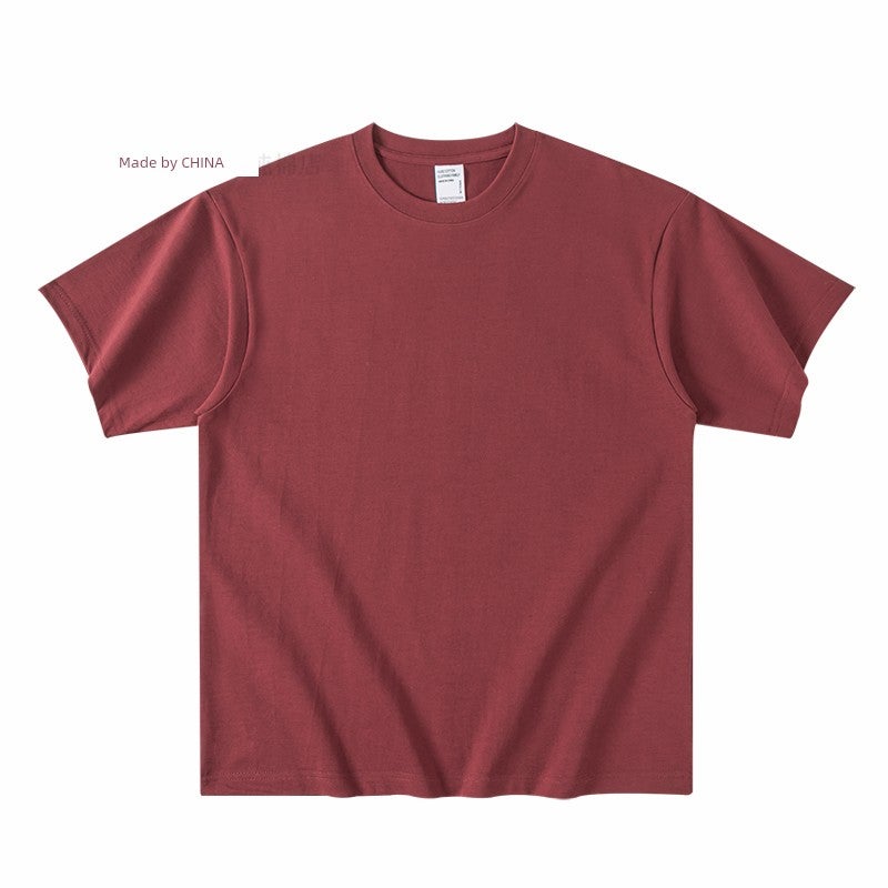 Xinjiang cotton 300g heavyweight pure cotton solid color short-sleeved T-shirt for men and women in cool tones American retro loose half-sleeved summer - Image 3