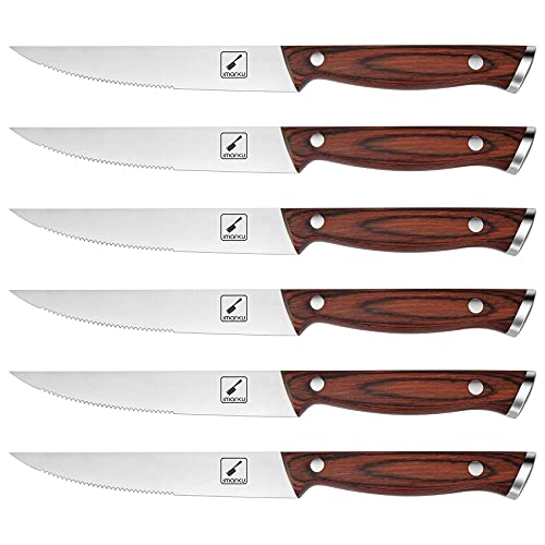 imarku Steak Knives Set of 6, Japanese HC Steel Premium Serrated Steak Knife Set with Ergonomic Handle and Gift Box, Home Essential, Best Birthday Gifts for Women and Men - Image 1