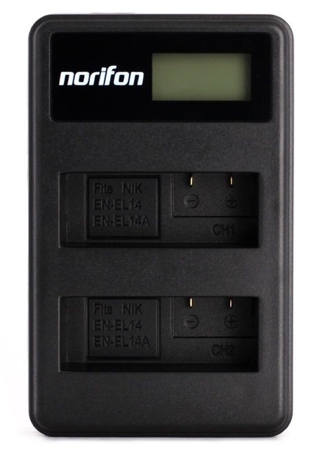 EN-EL14 Dual Channel LCD USB Charger for Nikon Coolpix P7000, Coolpix P7100, Coolpix P7700, Coolpix P7800, DSLR D3100, DSLR D3200, DSLR D5100, DSLR D5200 Camera and More