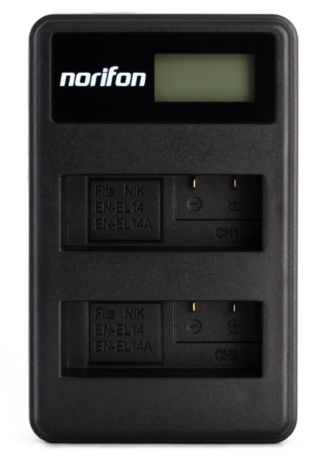Norifon - EN-EL14 Dual Channel LCD USB Charger for Nikon Coolpix P7000, Coolpix P7100, Coolpix P7700, Coolpix P7800, DSLR D3100, DSLR D3200, DSLR D5100, DSLR D5200 Camera and More - Image 1