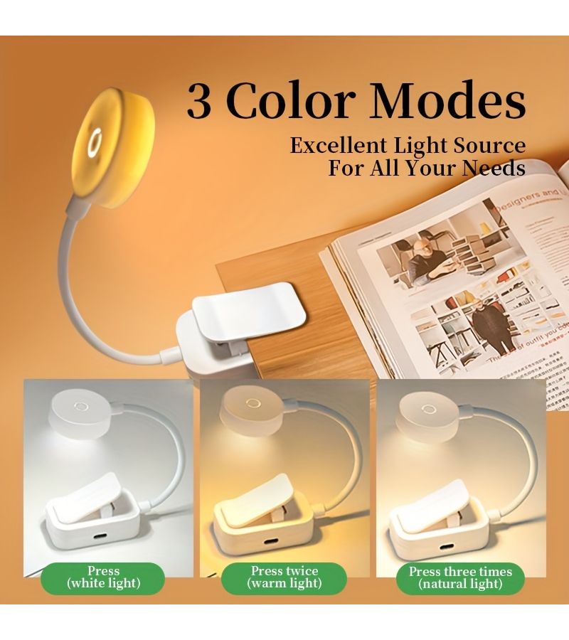 USB Rechargeable Book Light Dimmable 360 Flexible Nighttime Reading Bedroom Night Light White Three Color Adjustable Ideal For Bedside Tablets Reading Work Study - Image 2