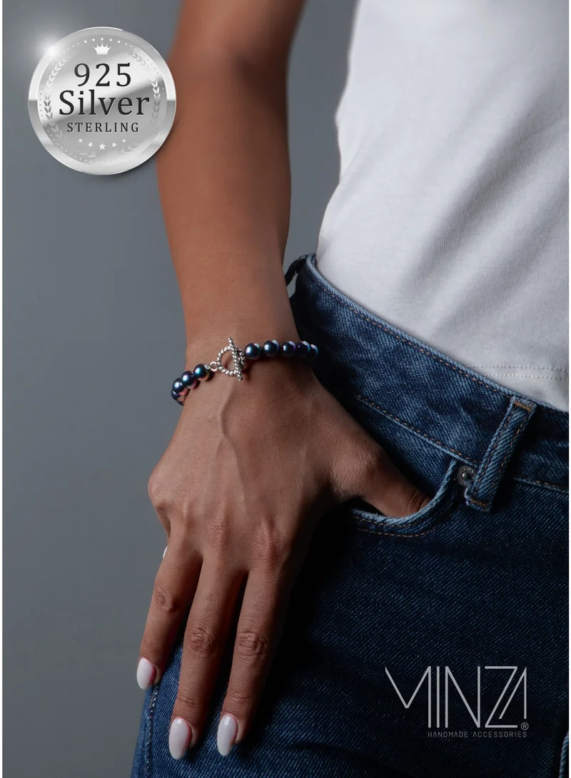 Minza ” Violet ” Pure 925 Sterling Silver, Shell stone, Handmade Bracelet for Women, Beaded Bracelet, 2.800 grams of Silver, Jewelry for Casual & Special Occasion