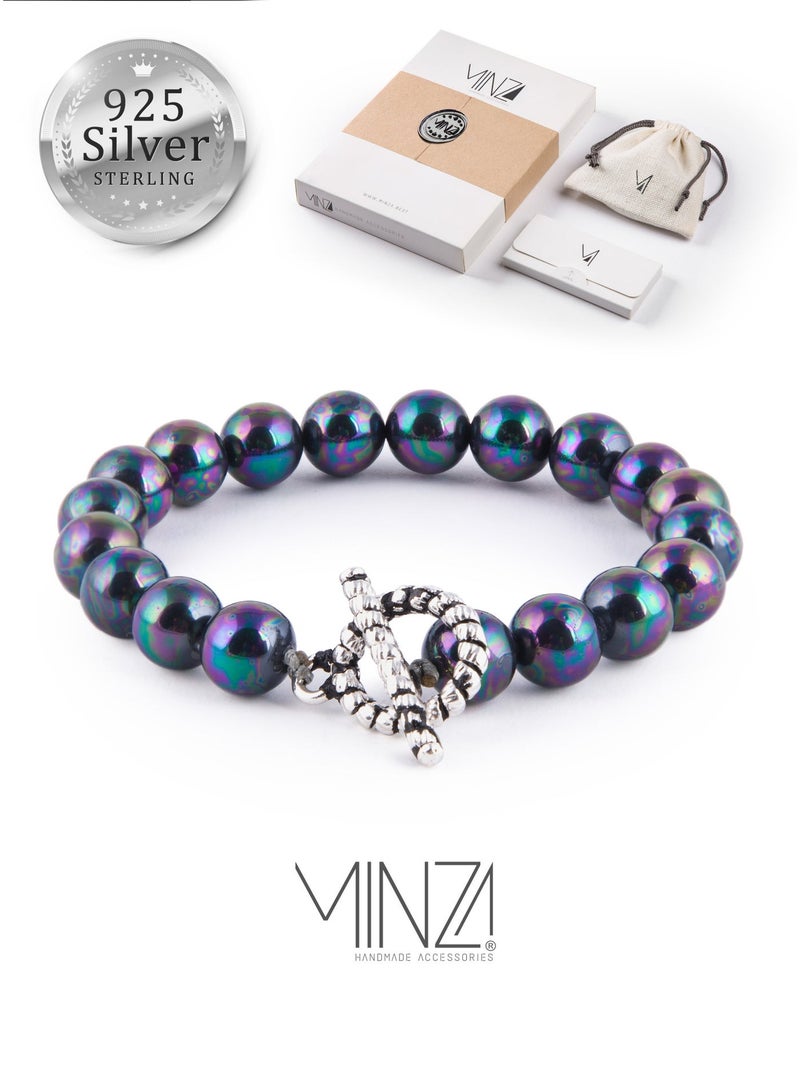 Minza ” Violet ” Pure 925 Sterling Silver, Shell stone, Handmade Bracelet for Women, Beaded Bracelet, 2.800 grams of Silver, Jewelry for Casual & Special Occasion - Image 2