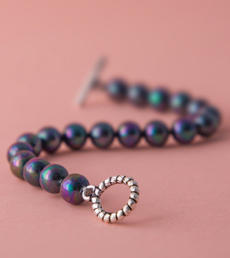 Minza ” Violet ” Pure 925 Sterling Silver, Shell stone, Handmade Bracelet for Women, Beaded Bracelet, 2.800 grams of Silver, Jewelry for Casual & Special Occasion - Image 5