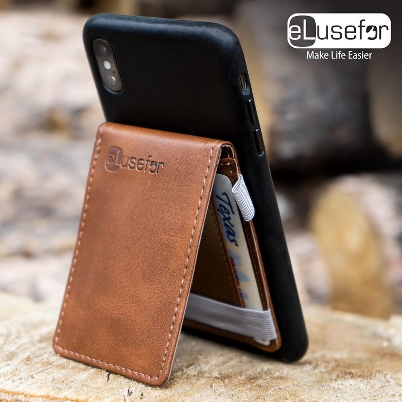eLusefor Stick-On Phone Wallet & Card Holder for Back of iPhone or Android Case - Saddle Brown - Image 2