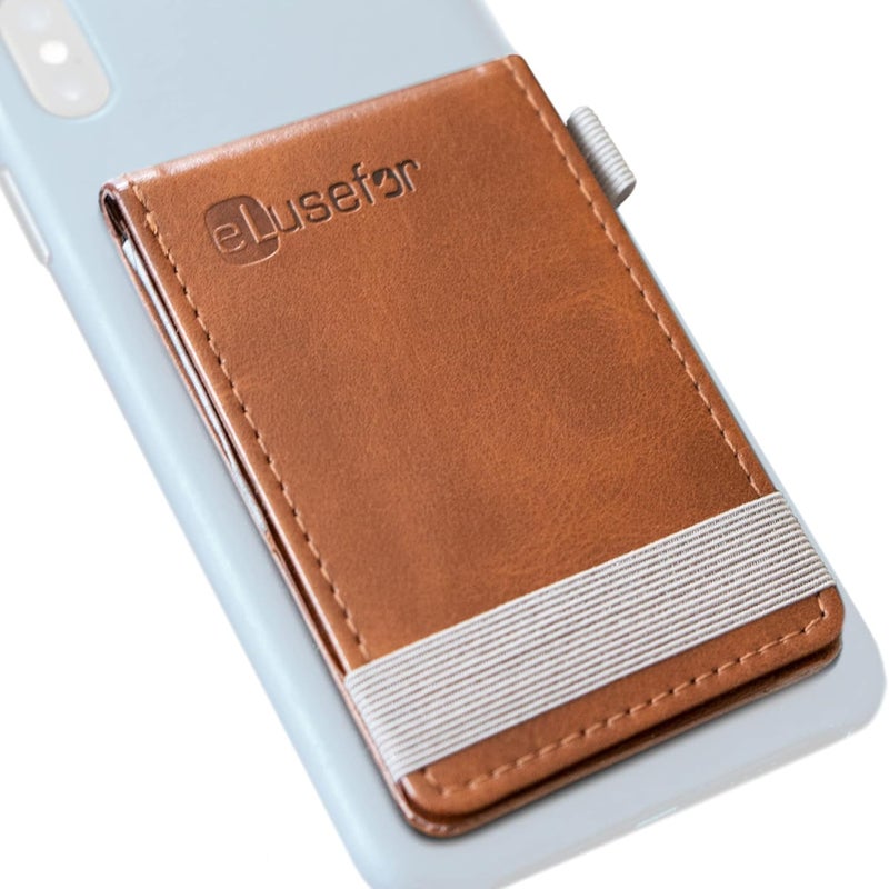 eLusefor Stick-On Phone Wallet & Card Holder for Back of iPhone or Android Case - Saddle Brown - Image 1