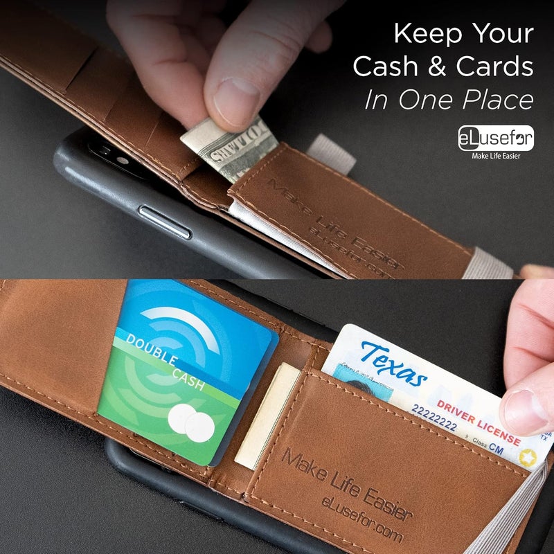 eLusefor Stick-On Phone Wallet & Card Holder for Back of iPhone or Android Case - Saddle Brown - Image 3