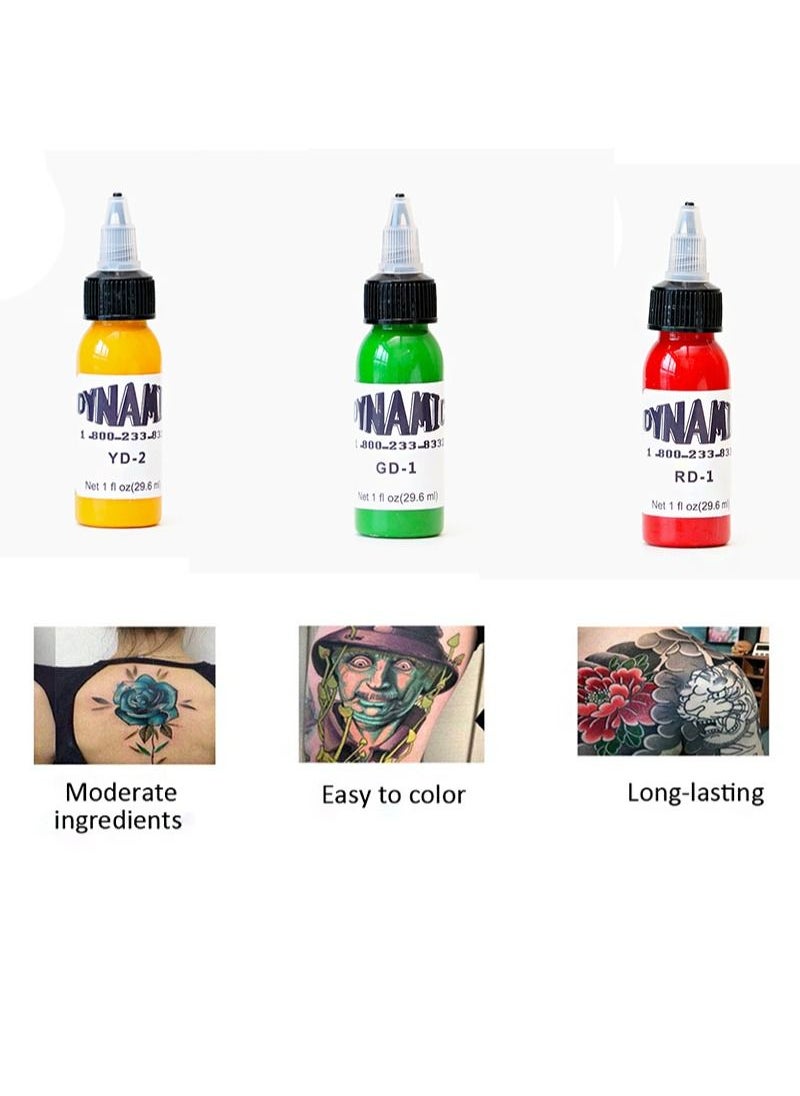 Dynamic - Tattoo Ink Set, 7 Pieces Tattoo Ink 29.8ml/Bottle for 3D Makeup Beauty Skin Body Art, Tattoo Ink Pigment Set for Professionals and Beginners (7 Colors, Black, Red, White, etc.) - Image 1