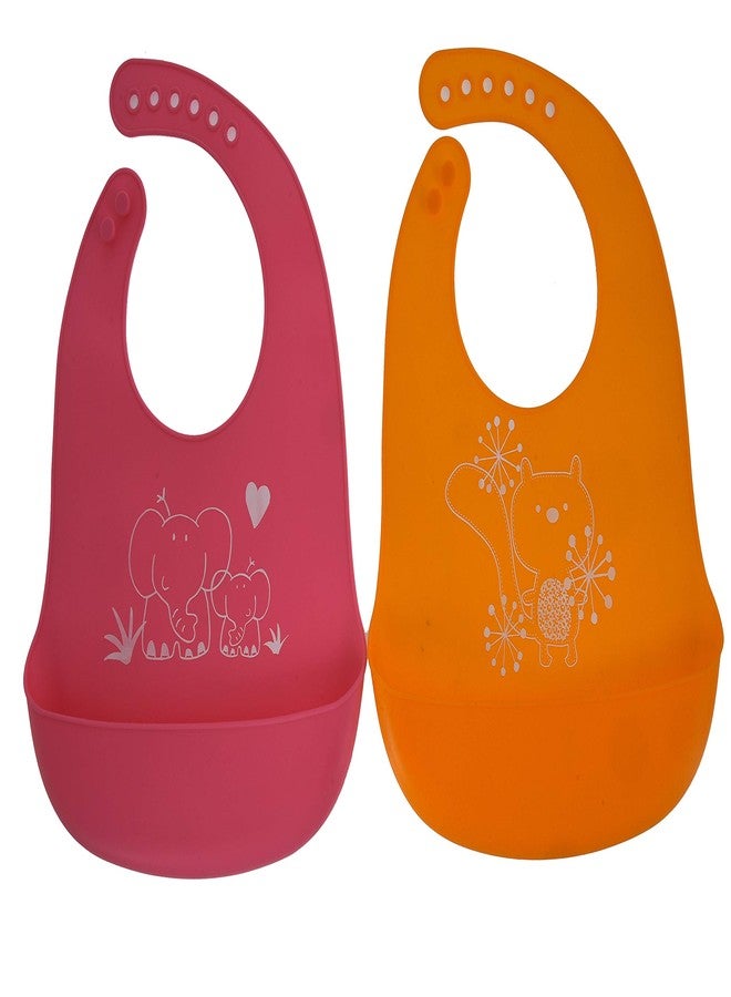 Moppets Baby Bibs with Food Catching Pocket (Pink & Orange) - Image 1