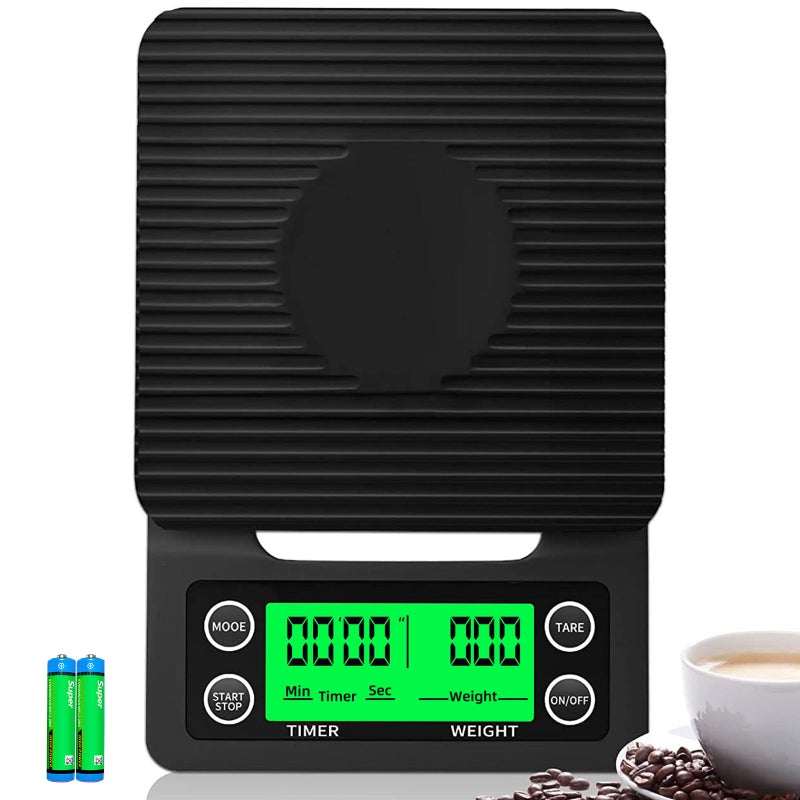 YONCON Coffee Scale with Timer - 0.1g Accurate, 3kg Drip Espresso Scale for Pour Over Coffee, Portable Digital Kitchen Food Scale with, LCD Displa, Non-Slip Mat (Including Batteries) - Black - Image 1