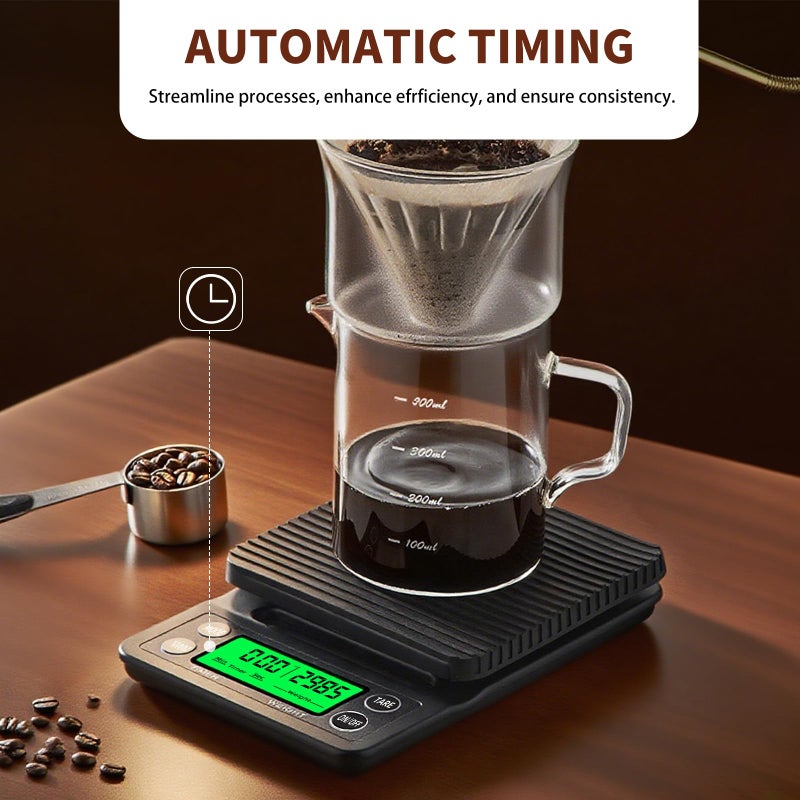 YONCON Coffee Scale with Timer - 0.1g Accurate, 3kg Drip Espresso Scale for Pour Over Coffee, Portable Digital Kitchen Food Scale with, LCD Displa, Non-Slip Mat (Including Batteries) - Black - Image 2