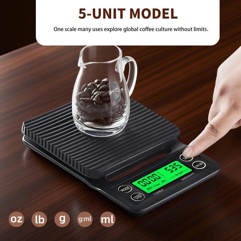YONCON Coffee Scale with Timer - 0.1g Accurate, 3kg Drip Espresso Scale for Pour Over Coffee, Portable Digital Kitchen Food Scale with, LCD Displa, Non-Slip Mat (Including Batteries) - Black - Image 5