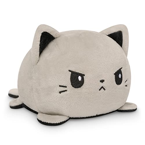 TeeTurtle Reversible Cat Plushie 4Inch Gray Black TwoSided Flip Plush Toy with Embroidered Details Cute Mini Collectible Plush for Kids Teens and Adults - Image 1