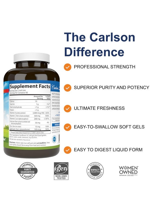 Carlson Carlson - ACES + Zn, Vitamins A, C, E + Selenium & Zinc, Cellular Health & Immune Support, Antioxidant, 180 Softgels  - Image 2