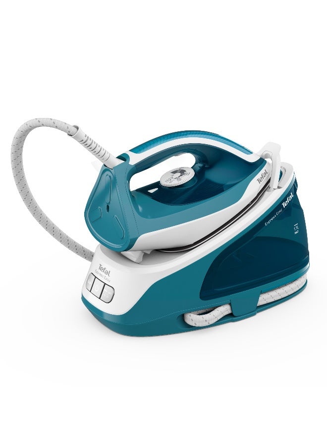 TEFAL Steam Iron High Pressure Steam Flow of 120 Grams per minute and 350 g/min with the boost for thick fabrics - 2200W - 1.7 Litre - 50/60Hz - Express Easy SV6131G0 1.7 L 2200 W SV6131G0 Blue & Silver - Image 1