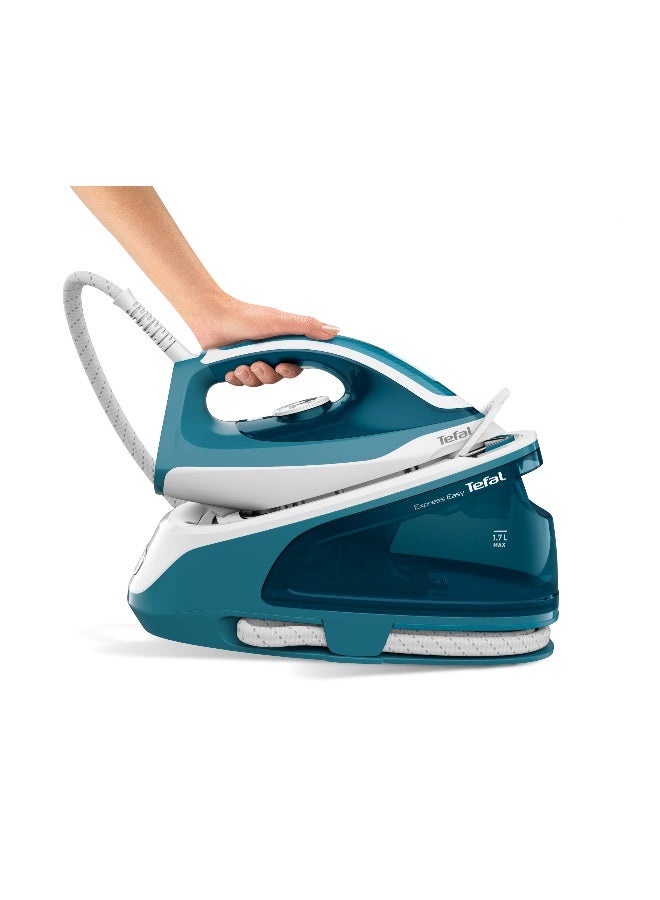 TEFAL Steam Iron High Pressure Steam Flow of 120 Grams per minute and 350 g/min with the boost for thick fabrics - 2200W - 1.7 Litre - 50/60Hz - Express Easy SV6131G0 1.7 L 2200 W SV6131G0 Blue & Silver - Image 3