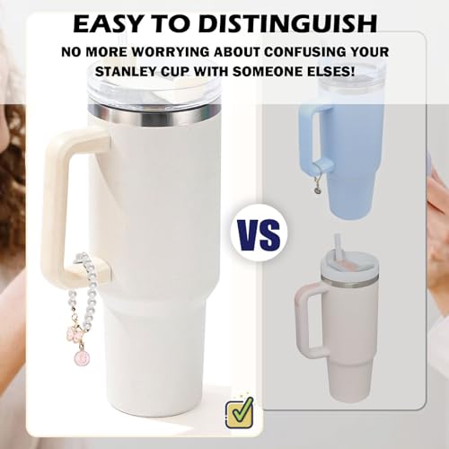 LUHOHI Accessories for Stanley Cup Pearl Chain Initial Accessoriess for Handle Stuff Decor Water Bottle Jewelry Tumbler Cute Simple Modern Personalized Name ID Decorations Letter Pink Tag J - Image 5