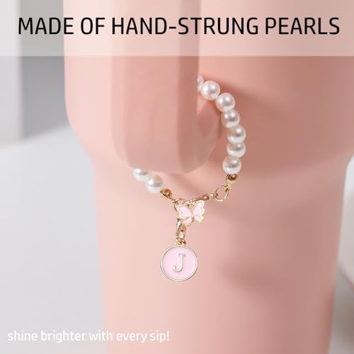 LUHOHI Accessories for Stanley Cup Pearl Chain Initial Accessoriess for Handle Stuff Decor Water Bottle Jewelry Tumbler Cute Simple Modern Personalized Name ID Decorations Letter Pink Tag J - Image 2