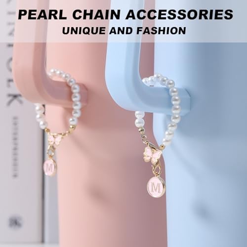 LUHOHI Accessories for Stanley Cup Pearl Chain Initial Accessoriess for Handle Stuff Decor Water Bottle Jewelry Tumbler Cute Simple Modern Personalized Name ID Decorations Letter Pink Tag J - Image 4