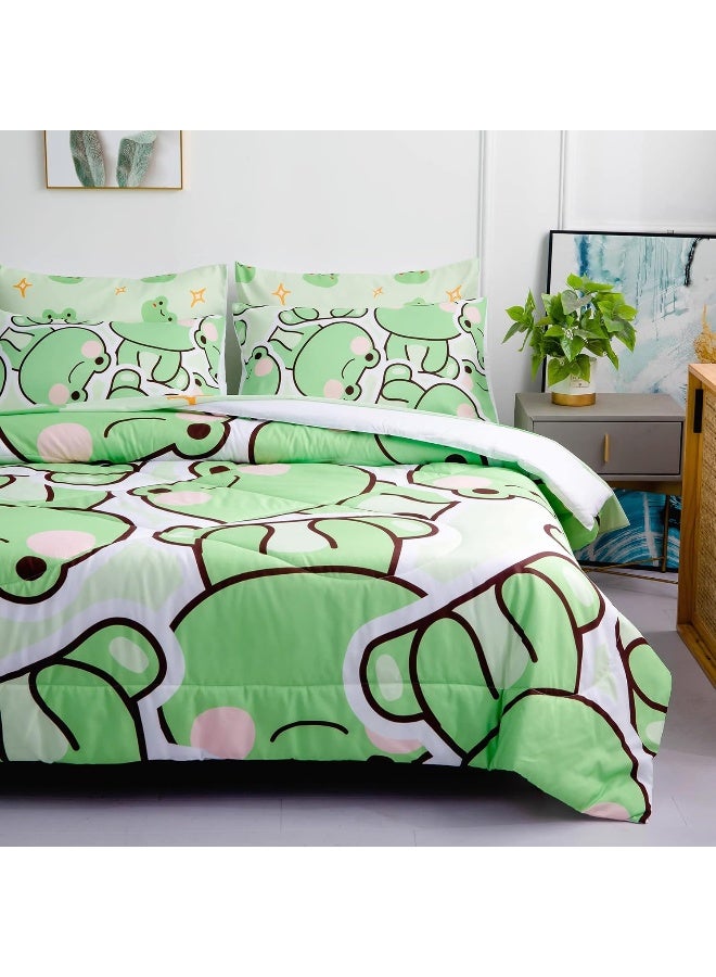 Generic - MUSOLEI 7 Piece Frog Comforter Set Frog Bedding for Kids Boys and Girls Frog sheets set Frog Bedding set Twin Size Bedding Sets for All Season - Image 1